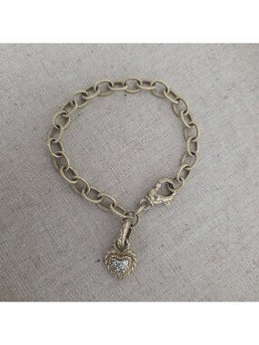 Judith Ripka Gold Clad 925 Sterling Silver CZ Heart Charm Bracelet 7.5"